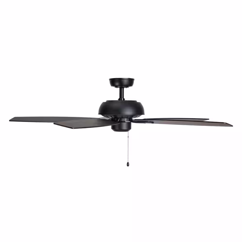 BLUE MOUNTAIN FANS Vasil 52 in. 3-Speed Ceiling Fan Matte Black Pull Chain Light Kit, Remote Control or Wall Control Adaptable