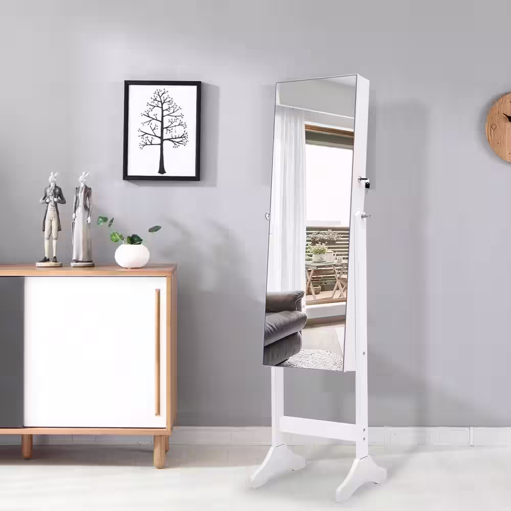 None White Fashion Simple Jewelry Storage Mirror Cabinet With LED Lights