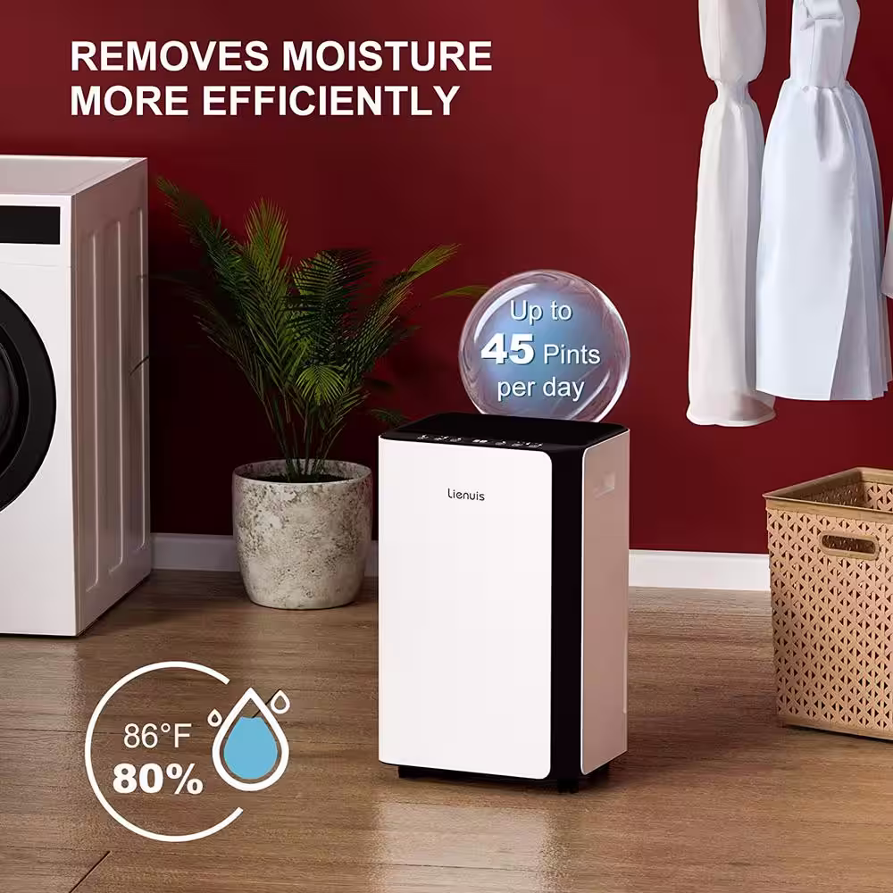 None 45. pt. 3500 sq. ft. Dehumidifier in White with Smart Dry for Bedroom, Basement or Damp Rooms up to, ENERGY STAR