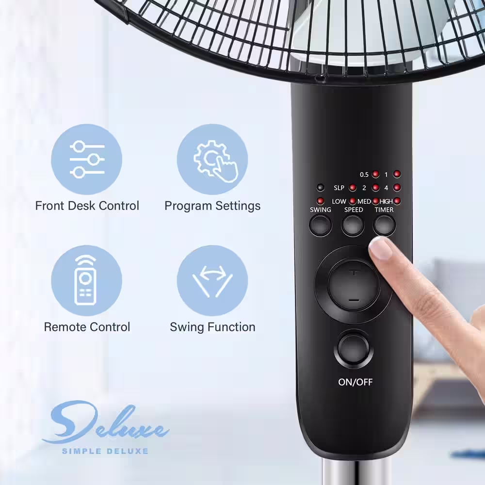 None Simple Deluxe Oscillating 16 in. Adjustable 3 Speed Pedestal Stand Fan with Remote Control for Indoor, Bedroom &Dorm Use