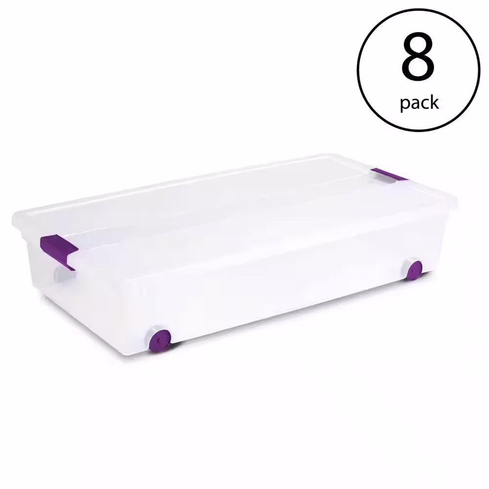 Sterilite 60 qt. ClearView Latch Lid Wheeled Underbed Storage Box (8-Pack)