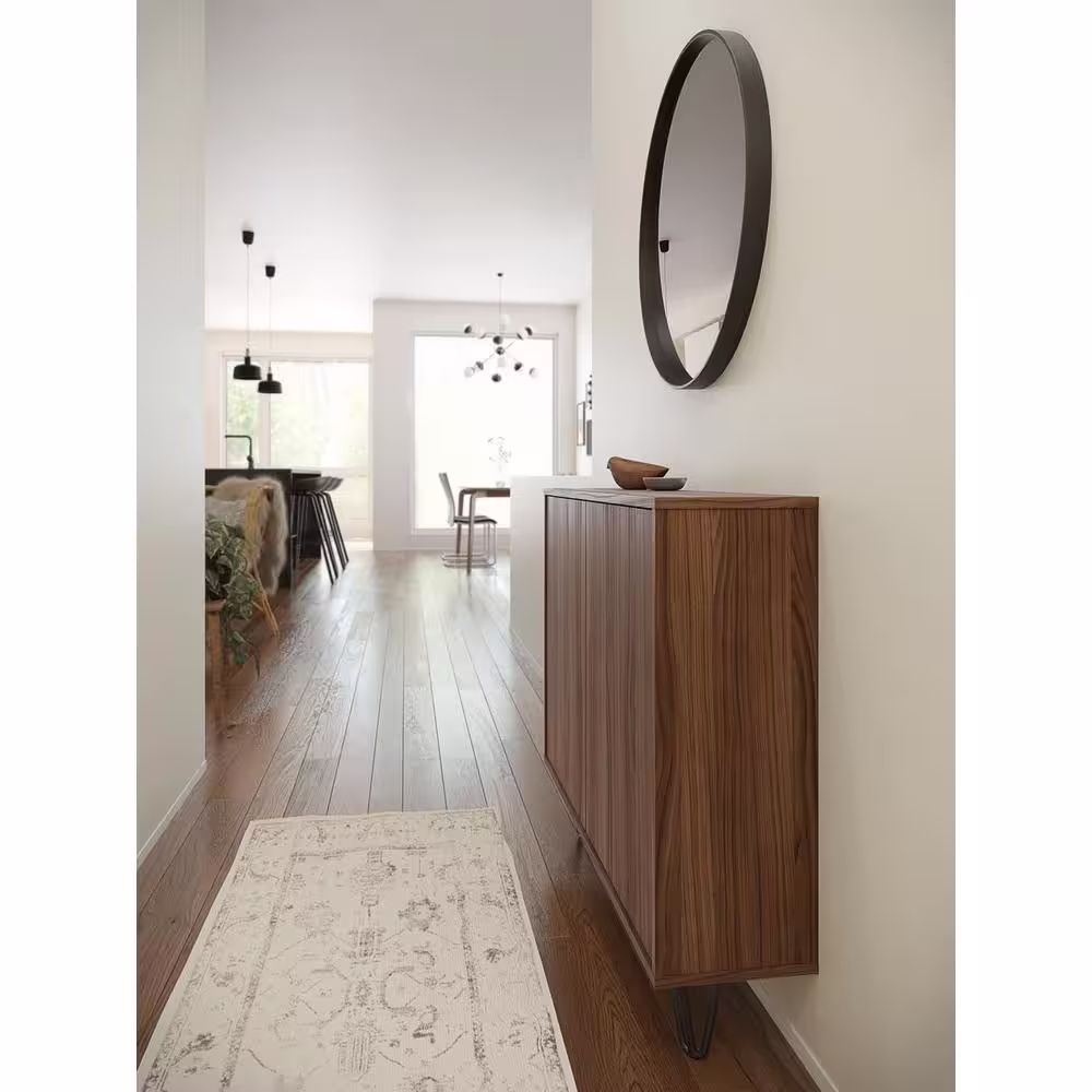 None Slim Walnut Storage Cabinet with 2 Doors