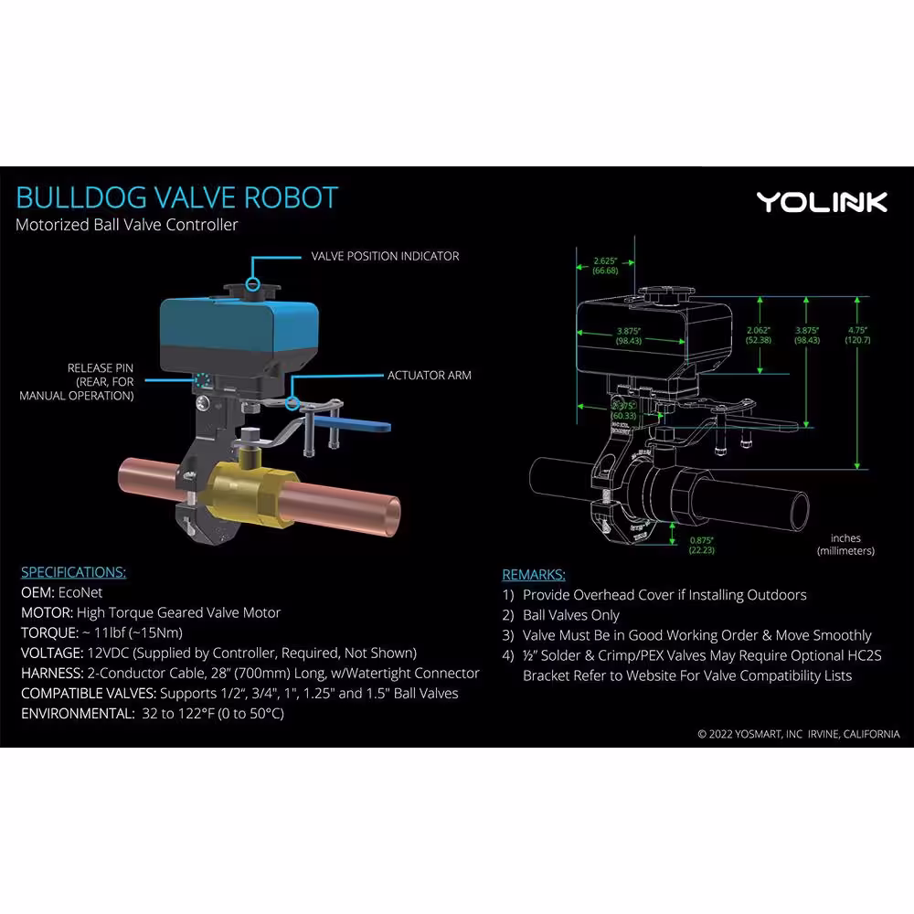 YoLink Smart Water Valve Controller, with Bulldog Water Valve Manipulator, Easy No-Plumber DIY Installation