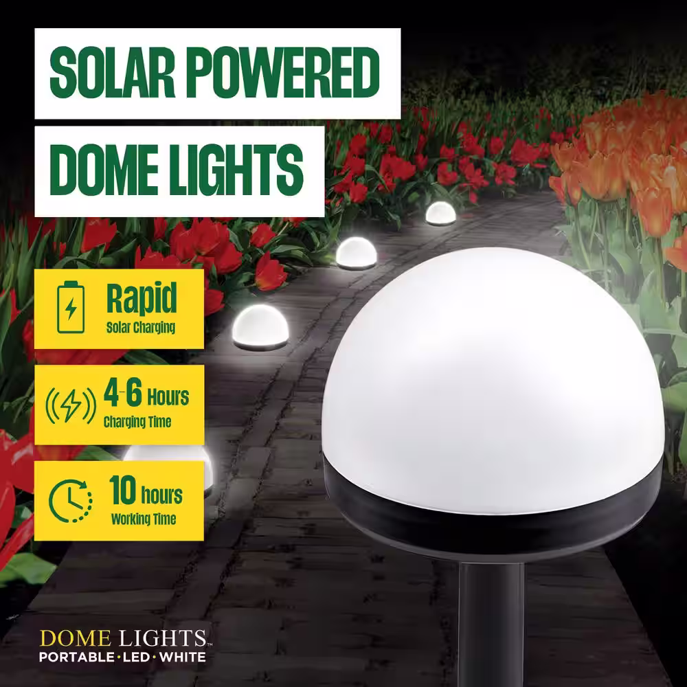 Bell + Howell White Solar Integrated LED Weather Resistant Dome Shape Pathway Path Lights (4-Pack)