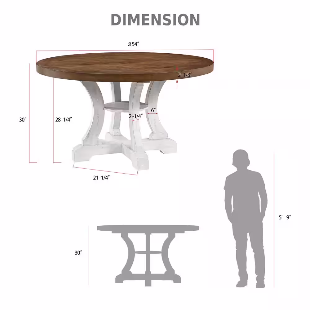 Furniture of America Wicks 54 in. Distressed White and Dark Oak Wood Round Dining Table