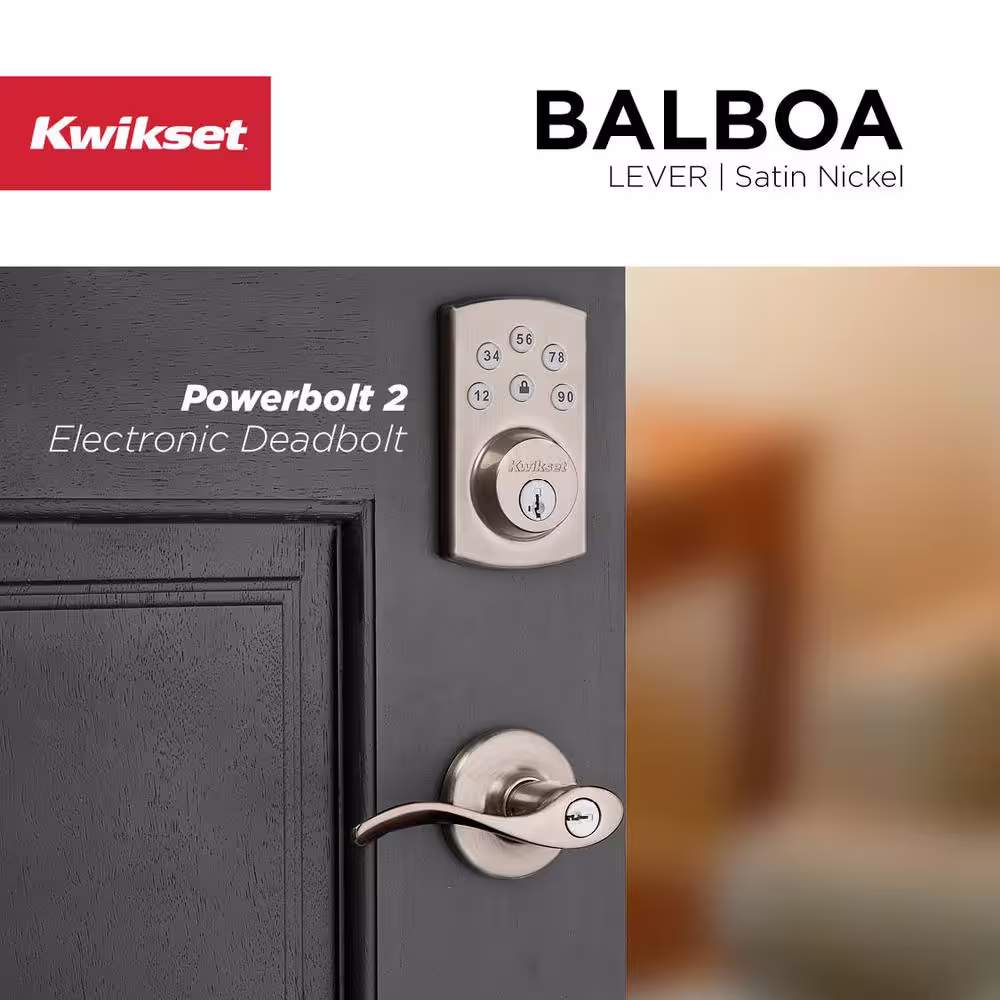 Kwikset Powerbolt2 Satin Nickel Single Cylinder Keypad Electronic Deadbolt Featuring SmartKey Security and Balboa Passage Lever