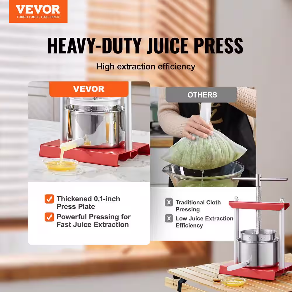VEVOR Fruit Wine Press, 1.6 gal./6 l, 2-Stainless Steel Barrels, Manual Juice Maker for Outdoor, Kitchen, and Home