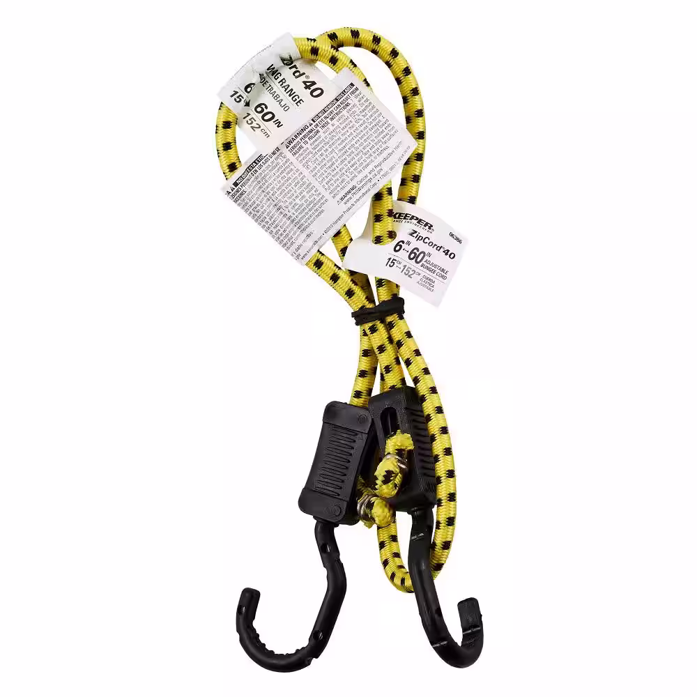 Keeper 40 in. Yellow ZipCord Bungee Cord with Hooks