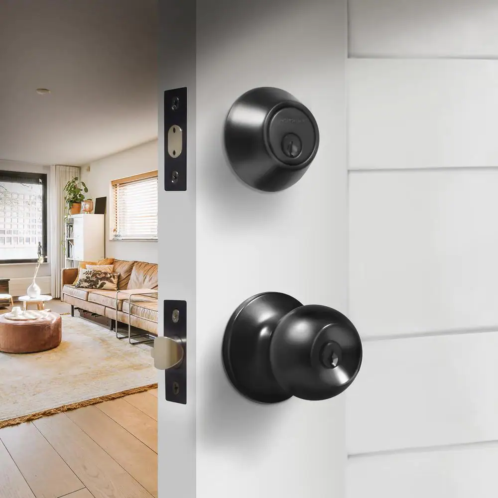 Premier Lock Black Entry Door Knob Combo Lock Set with Deadbolt and 18 Keys Total, (3-Pack, Keyed Alike)