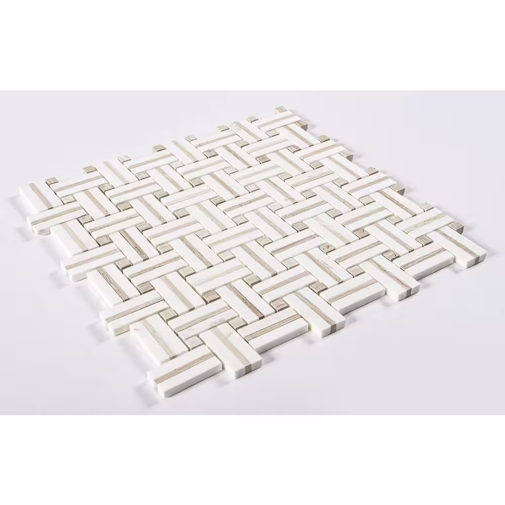 ANDOVA Fabrique Jacard White/Tan 12 in. x 12 in. Woven Look Smooth Natural Stone Floor and Wall Tile (5 sq. ft./Case)