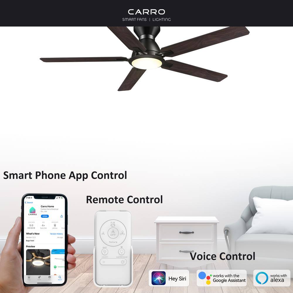 CARRO Essex 52 in. Dimmable LED Indoor/Outdoor Black Smart Ceiling Fan with Light and Remote, Works with Alexa/Google Home