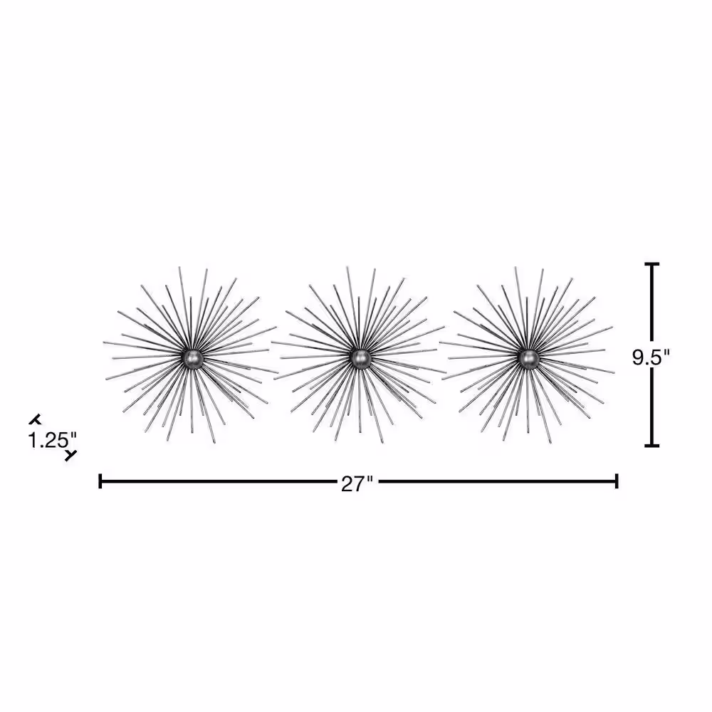 Habitat 9.5 in. x 27 in. Cabers Metallic Silver Starbursts Metal Wall Art
