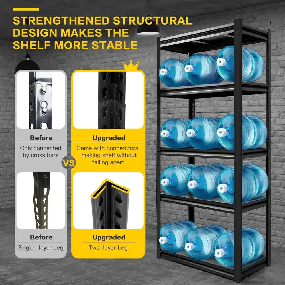 None Black 5-Tier Heavy Duty Metal Freestanding Storage Shelving Unit (32 in. W x 63 in. H x 16.5 in. D)
