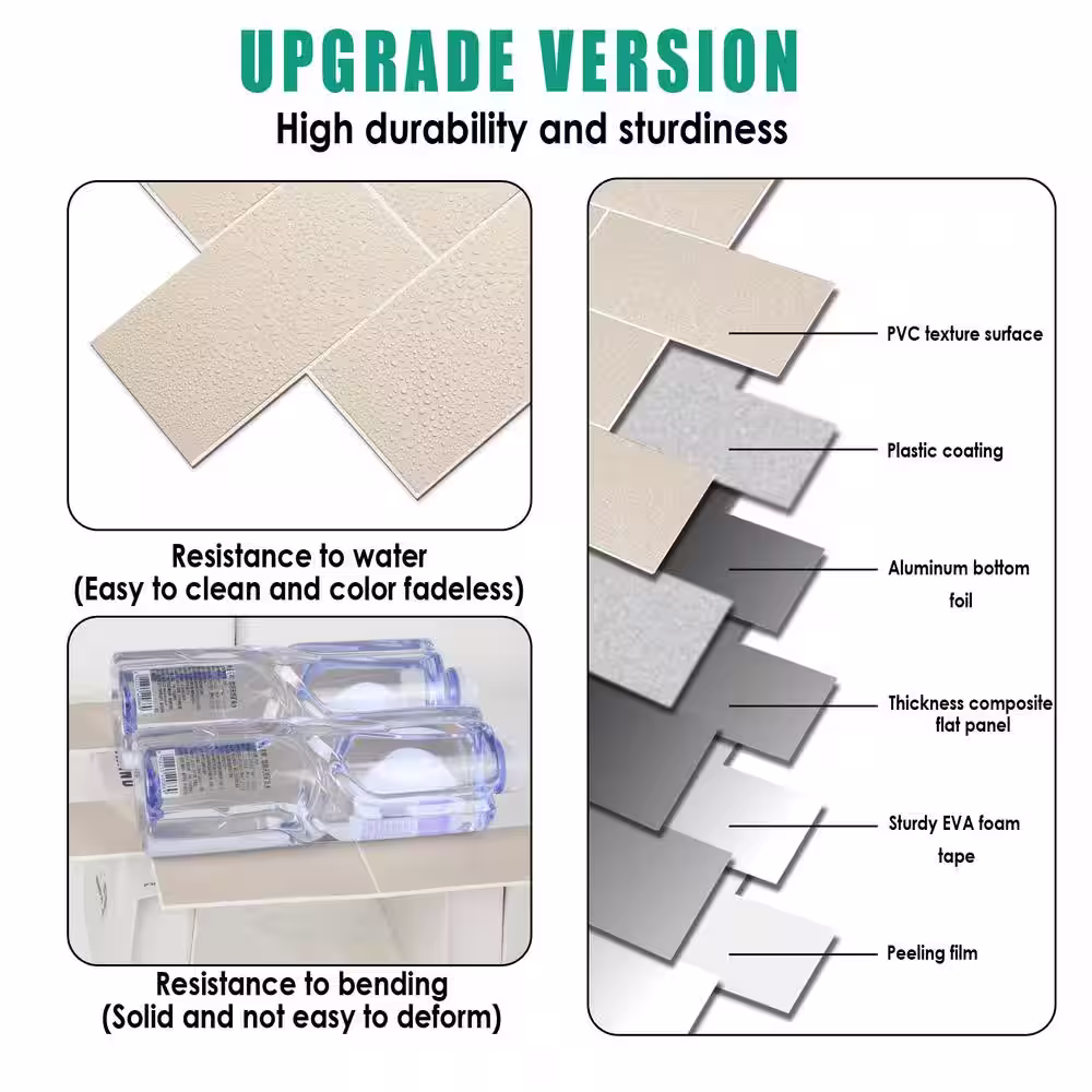 None 12 in. x 12 in. PVC Shiny Khaki Peel and Stick Backsplash Subway Tiles for Kitchen (10-Sheets/10 sq. ft.)