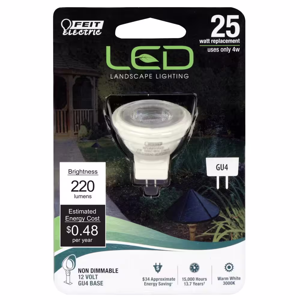 Feit Electric 25W Equivalent Warm White (3000K) MR11 GU4 Bi-Pin LED 12-Volt Landscape Garden Light Bulb