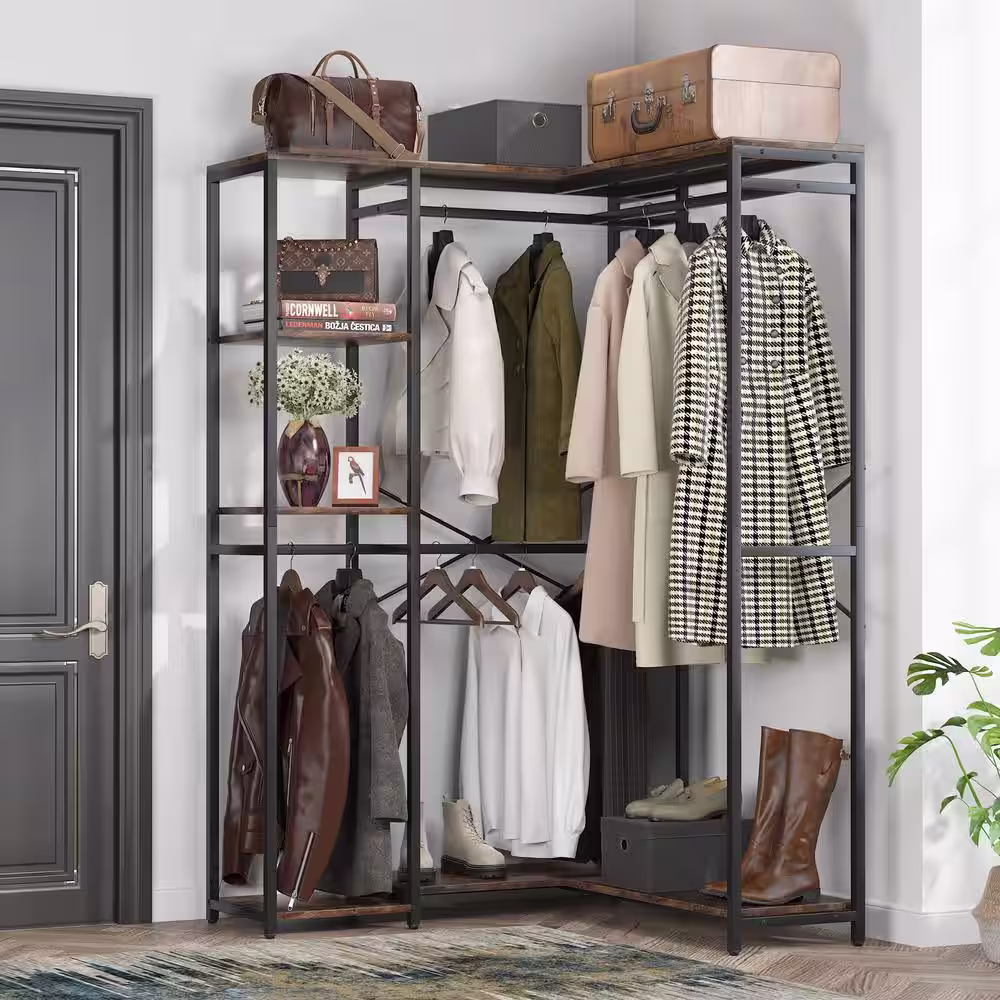 TRIBESIGNS WAY TO ORIGIN Billie 47.2 in. W Closet Corner System Freestanding L-Shape Closet Organizer Clothing Garment Rack with 4-Hanging Rods
