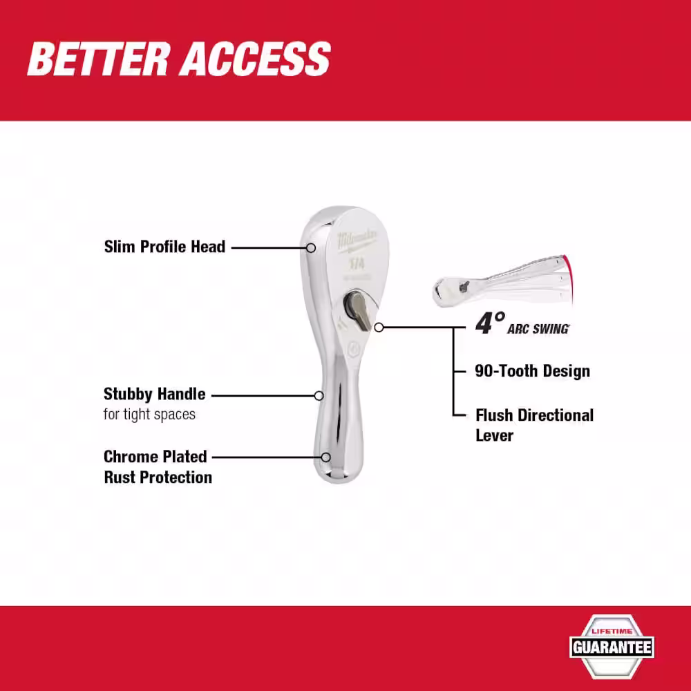Milwaukee 1/4 in. Drive 3 in. Stubby Ratchet with 3/8 in. Drive 5 in. Stubby Ratchet