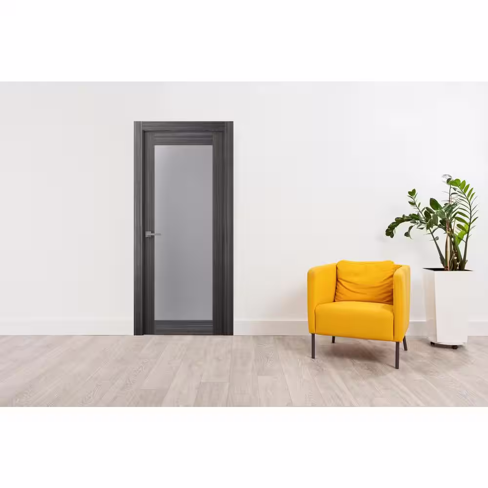 Belldinni Paola 32 in. x 80 in. Right-Handed 1-Lite Frosted Glass Solid Core Gray Oak Wood Single Prehung Interior Door