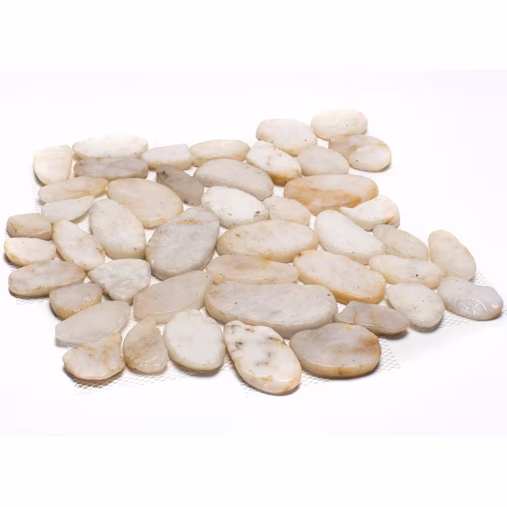 Rain Forest 12 in. x 12 in. White Sliced High-Polish Pebble Stone Floor and Wall Tile (5.0 sq. ft. / case)