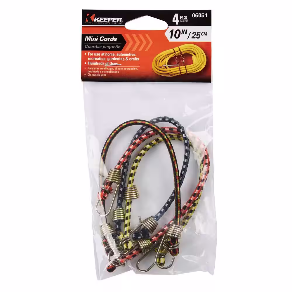 Keeper 10 in. Mini Multi-Colored Bungee Cords with Hooks (4 Pack)