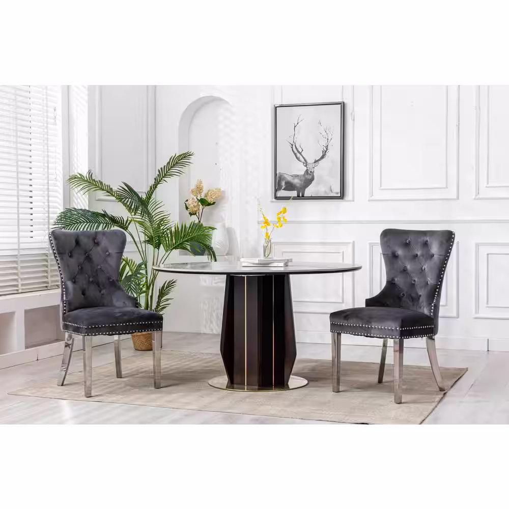 Home Beyond Grenoble Gray Velvet Dining Chair (Set of 2)