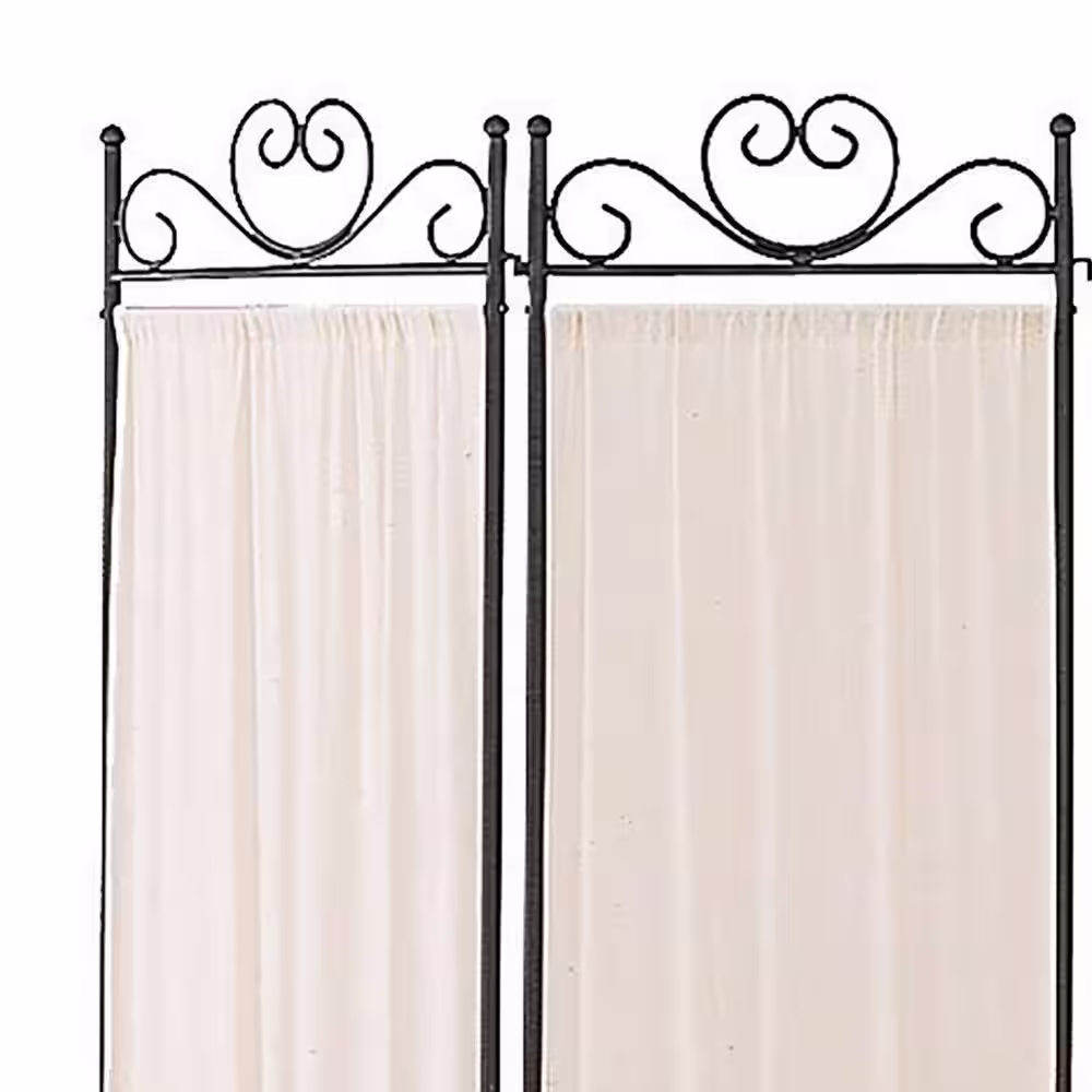 Benjara 5.8 ft. Black 4-Panel Folding Screen Room Divider with Metal Frame and Gathered Fabric Panels
