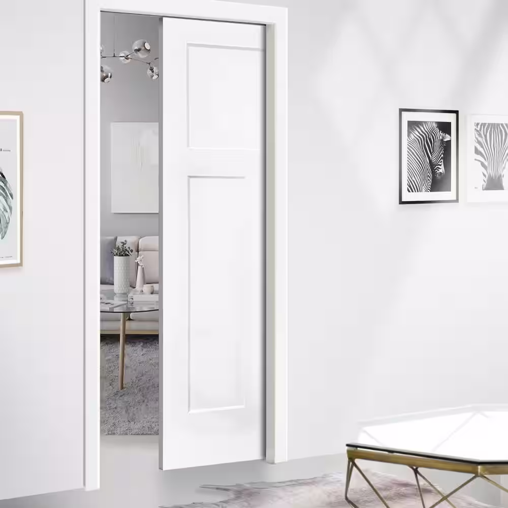 CALHOME 36 in. x 80 in. White Primed Composite MDF Hollow Core 3 Panel Interior Door Slab For Pocket Door