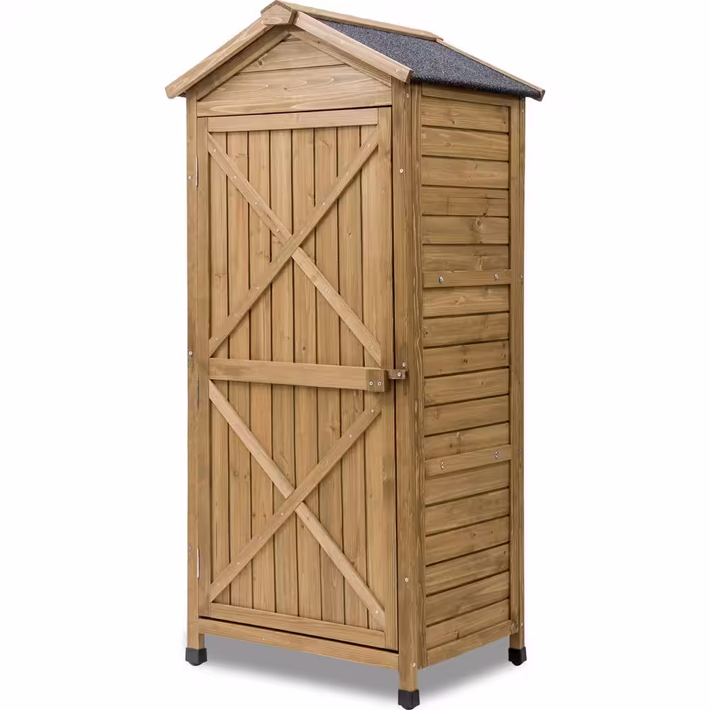 SUNRINX Natural 2 ft. W x 1.5 ft. D Wooden Storage Sheds Fir Wood Lockers with Workstation 3.5 sq. ft.