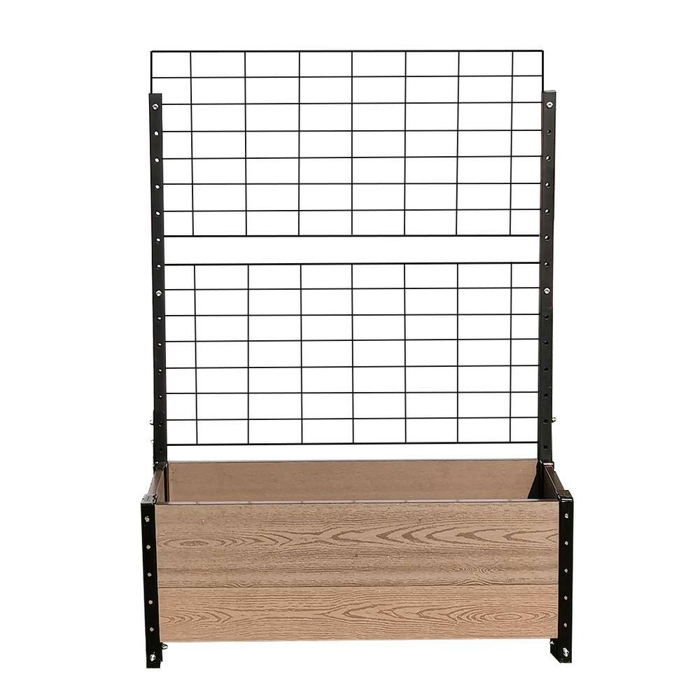 EverBloom 12 in. D x 47 in. H x 36 in. W Brown and Black Composite Board and Steel Trough Planter Box Raised Garden Bed w/Trellis