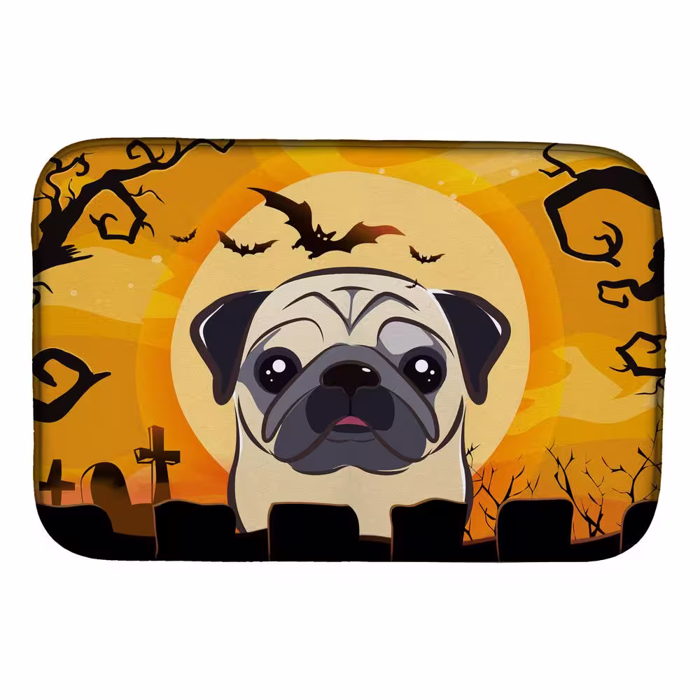 Caroline's Treasures 14 in. x 21 in. Multicolor Halloween Fawn Pug Dish Drying Mat