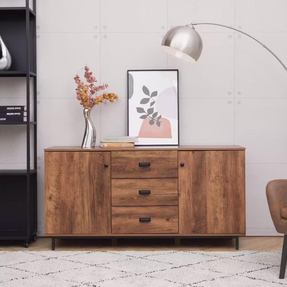 Teamson Home Brooklyn Wood Sideboard with 2-Doors and 3-Drawers Metal Legs and Handles
