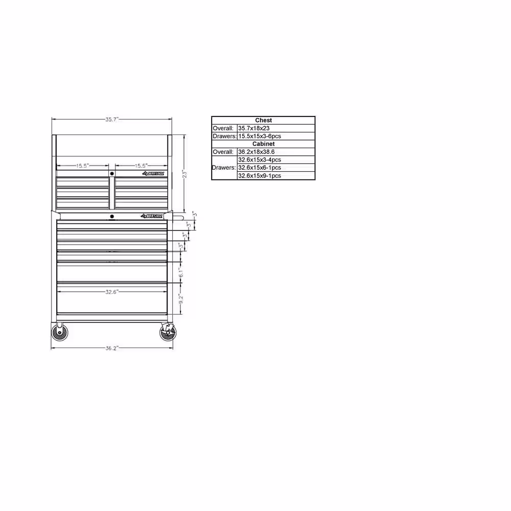Husky 36 in. W x 18 in. D Heavy Duty 12-Drawer Combination Rolling Tool Chest and Top Tool Cabinet Set in Gloss Red