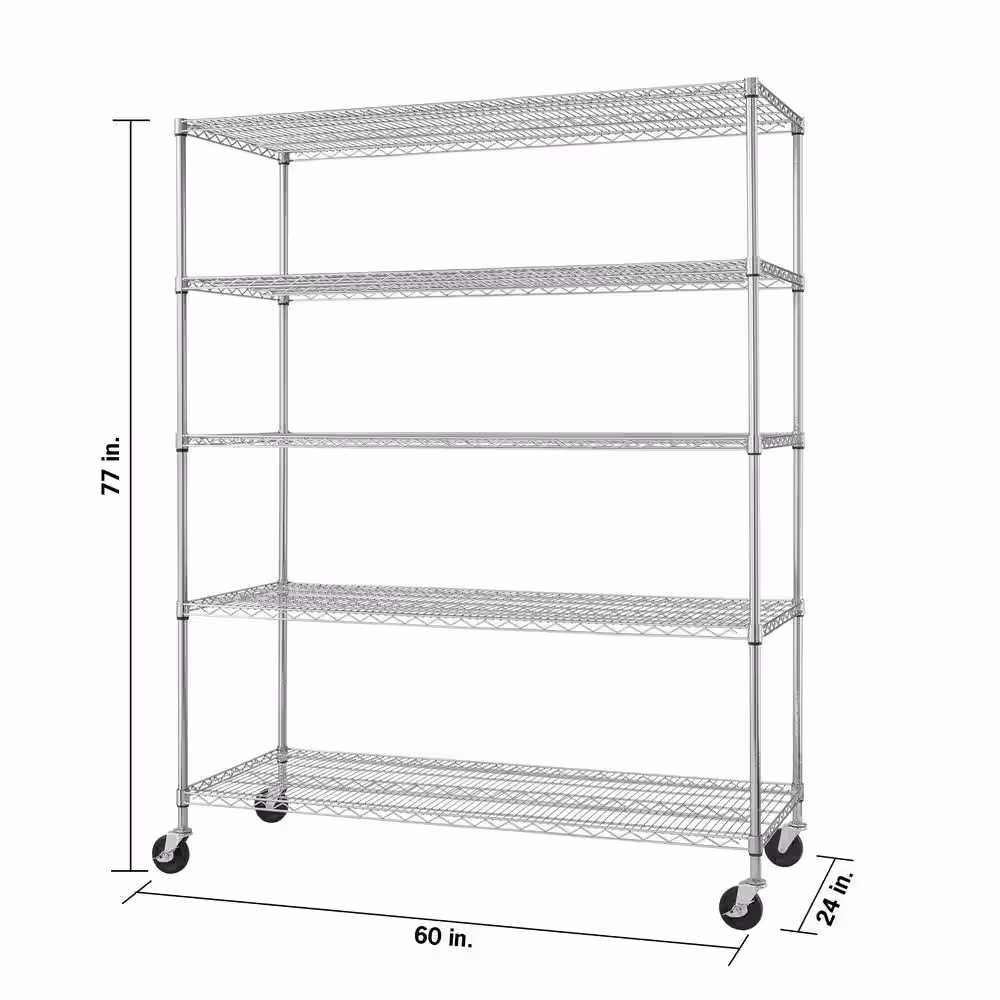 TRINITY EcoStorage Chrome 5-Tier Rolling Heavy Duty Steel Wire Shelving Unit (60 in. W x 77 in. H x 24 in. D)