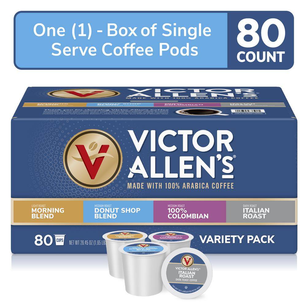 Victor Allen's Coffee Variety Pack Assorted Roast Single Serve Coffee Pods for Keurig K-Cup Brewers (80 Count)