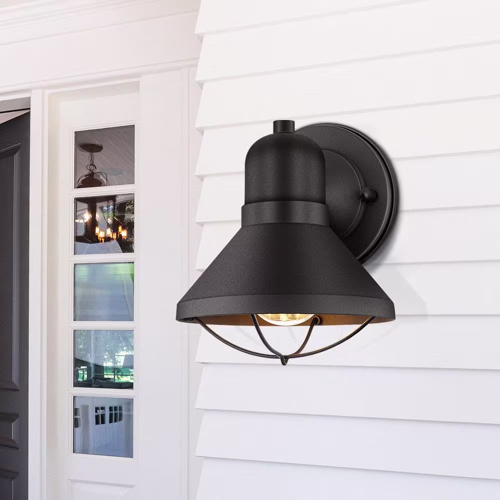 TRUE FINE Richland 1-Light Powder-Coated Black Outdoor Wall Lantern Sconce (Set of 2)