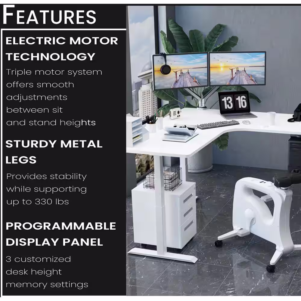 Hanover 73 in. White Metal Standing Electric Desk with Adjustable Heights and Triple Motor System