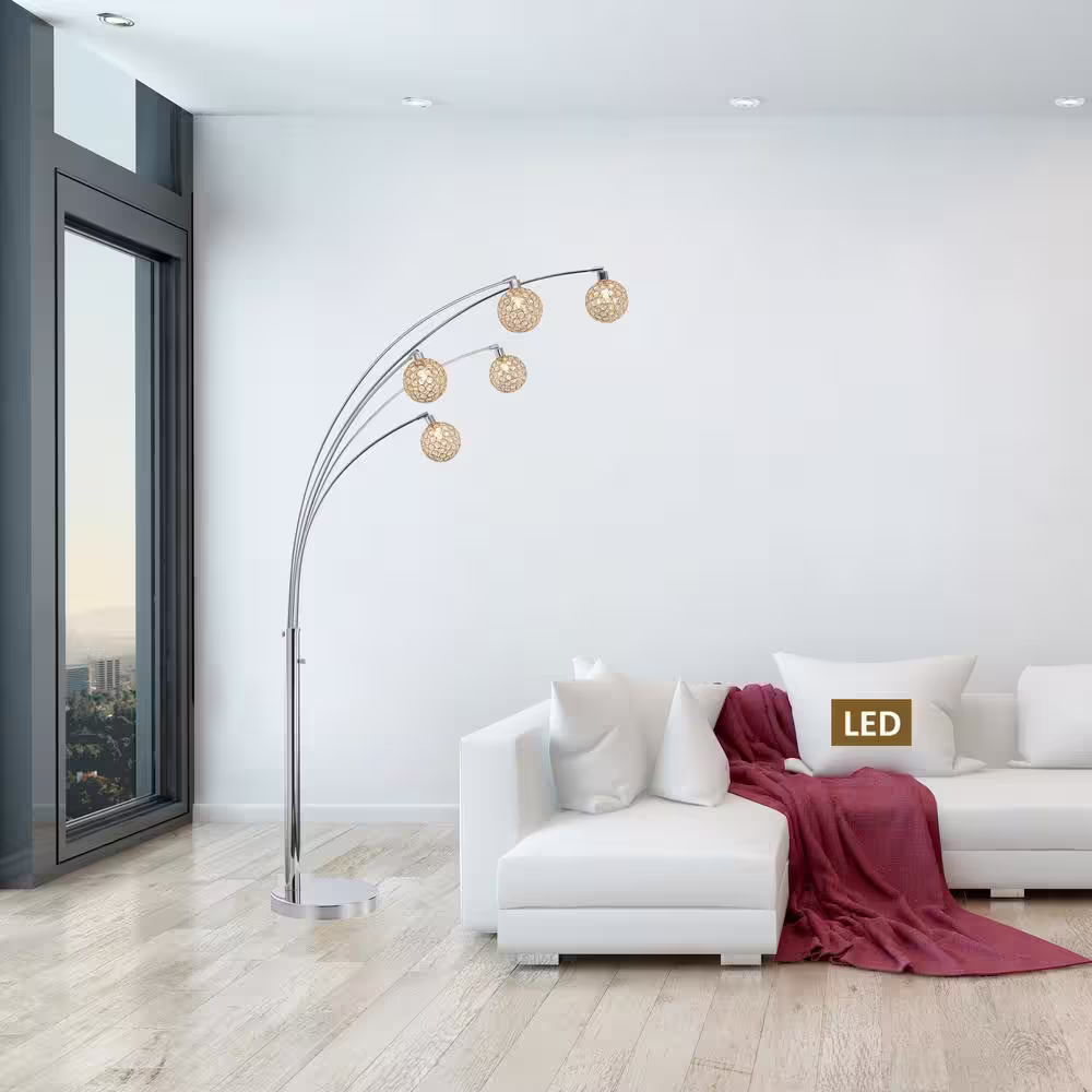 ARTIVA Manhattan Quan 84 in. Chrome Gold Crystal Ball LED Tree Floor Lamp