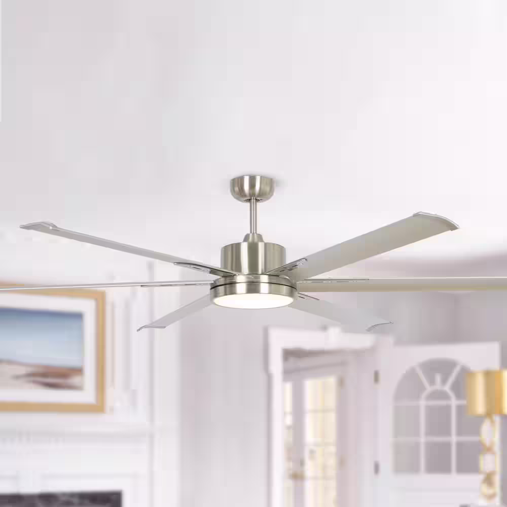 Flint GARDEN 65 in. Integrated LED Indoor Brushed Nickel Ceiling Fan with Light and Remote Control