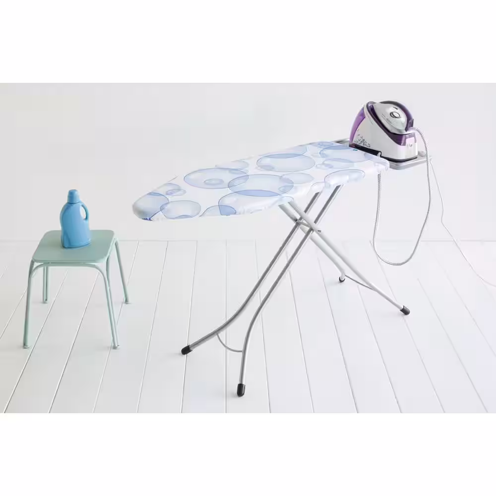 Brabantia Ironing Board C with Foldable Steam Unit Holder, Linen Rack, Perfectflow Bubbles Cover and White Frame