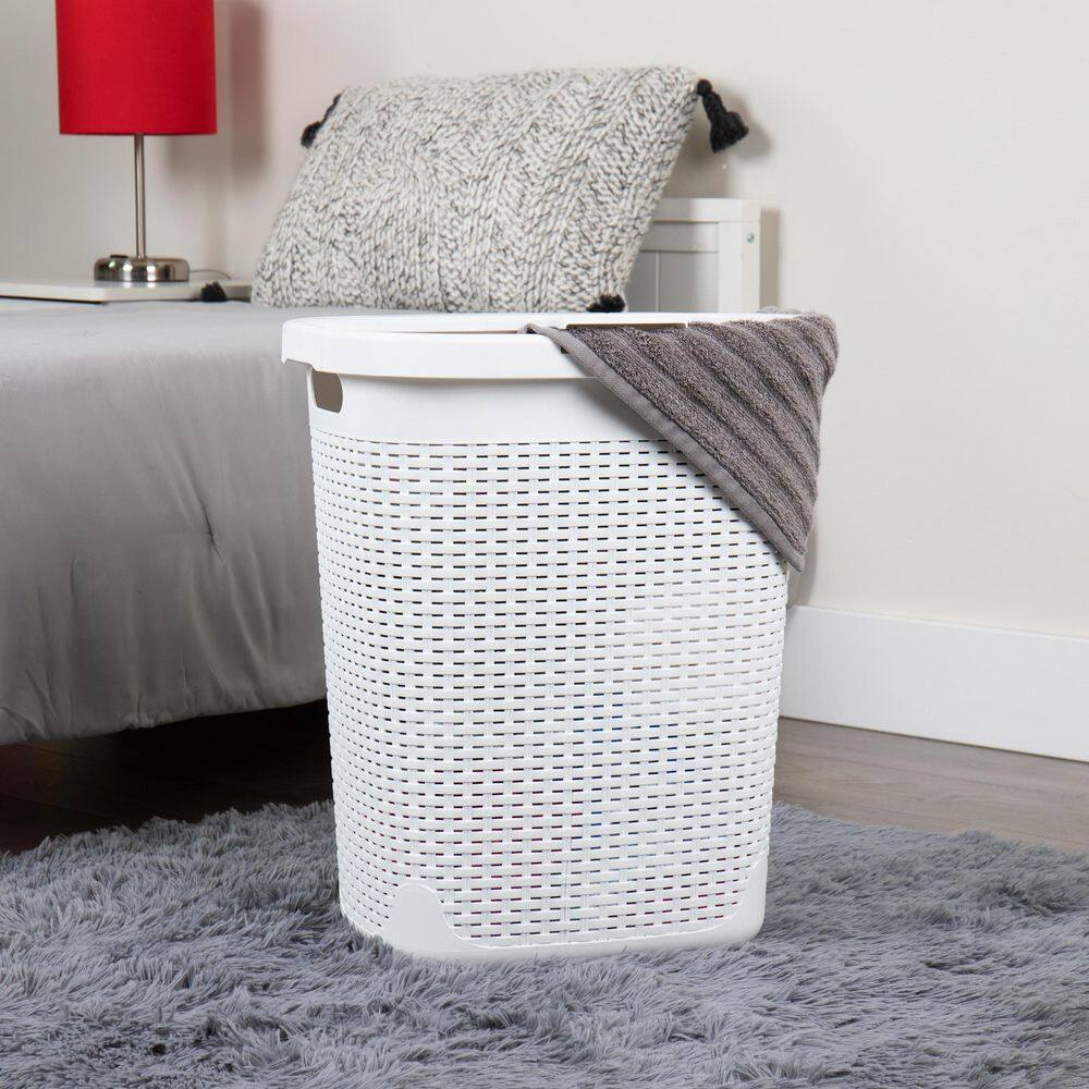 Mind Reader Basket Collection, Slim Laundry Hamper, 50 Liter (15kg/33lbs) Capacity, Attached Hinged Lid, Set of 2, White