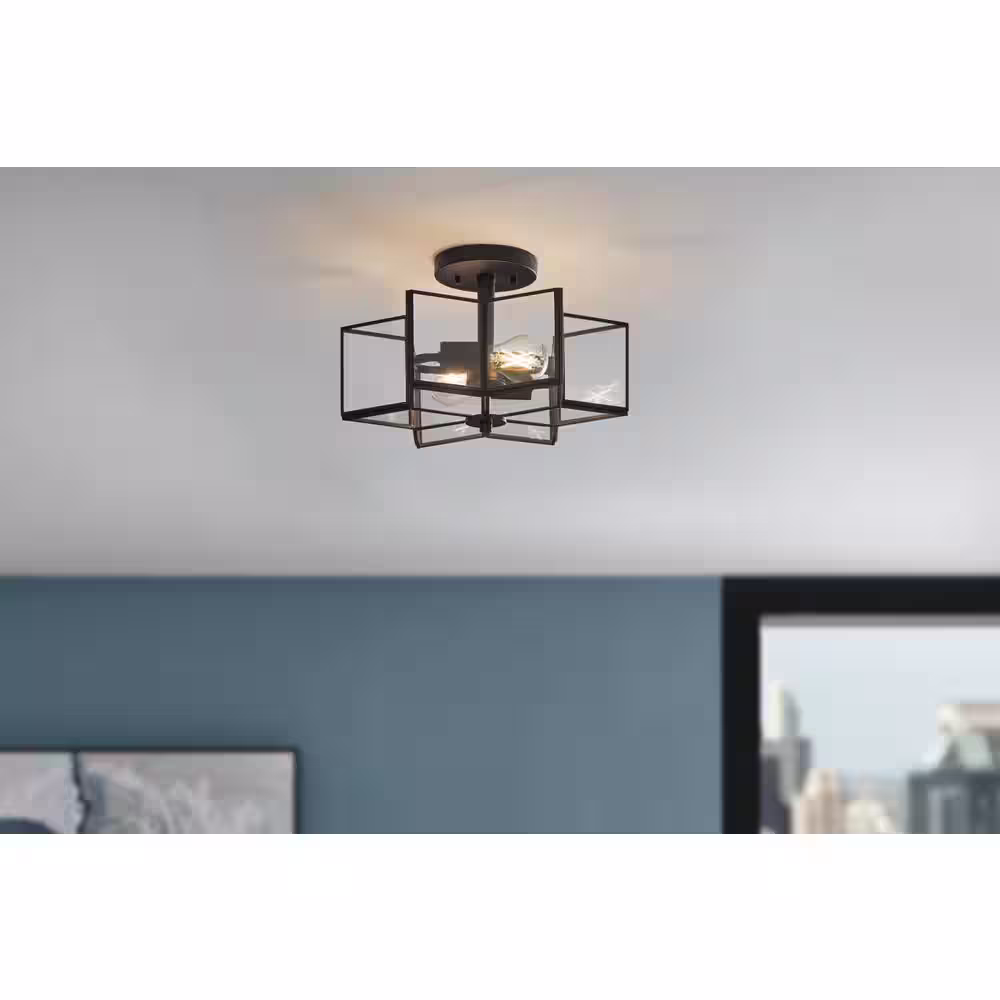 Home Decorators Collection Malena 14.25 in. 2-Light Matte Black Semi-Flush Mount