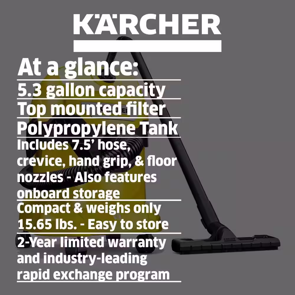 Karcher WD 4 Multi-Purpose 5.3 Gal. Wet/Dry Shop Vacuum Cleaner with Attachments - 2022 Edition
