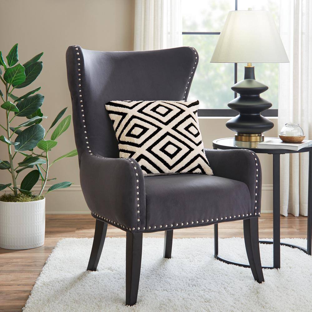 Home Decorators Collection Black and Ivory Geometric Diamond Textured Shag 18 in. x 18 in. Square Decorative Throw Pillow