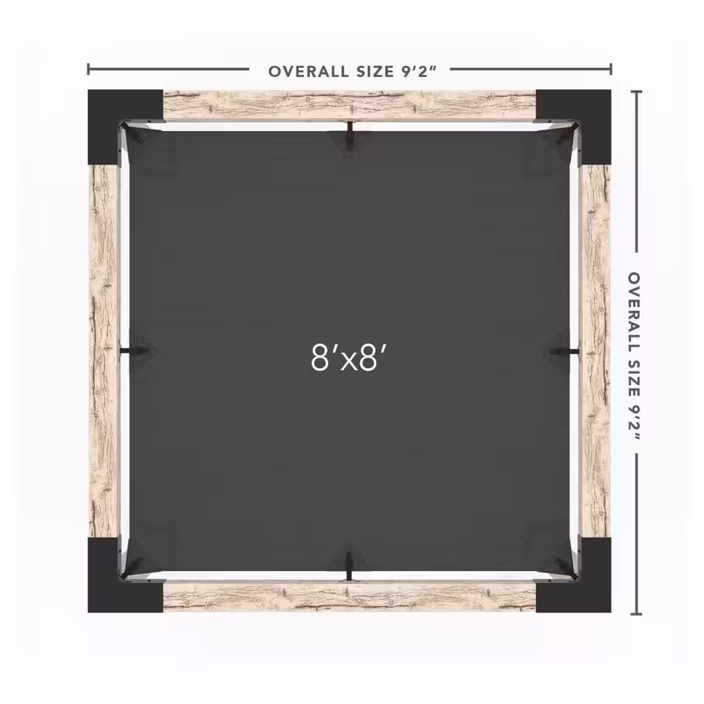 TOJA GRID 8 ft. L x 8 ft. W Pergola Kit with 4x4 KNECT Post Wall and Denim Shade Sail for 6x6 Wood Posts