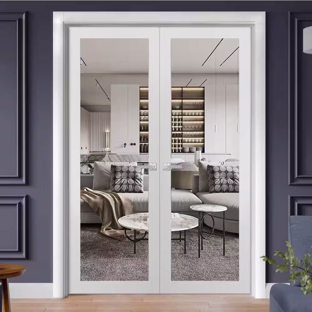 Sartodoors 2166 72 in. x 84 in. Universal Handling Frosted Glass Solid Wood White Finished Pine Wood Interior Door Slab