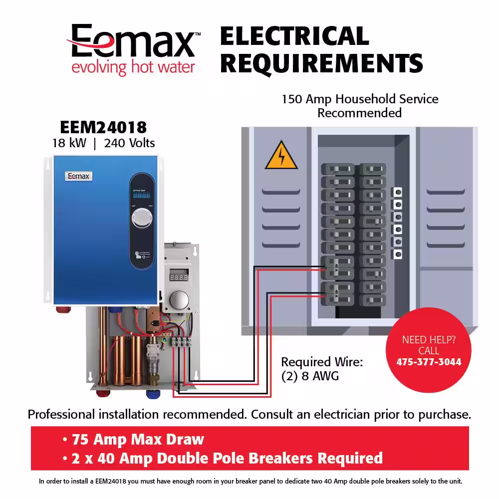 Eemax EEM24018 Tankless Electric Water Heater 18 kW 240 V