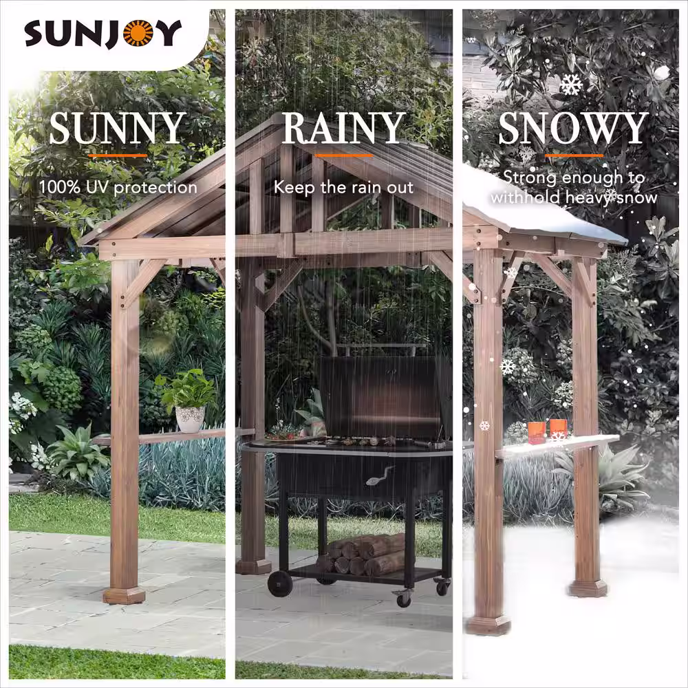 Sunjoy Hudson 9 ft. x 6 ft. Cedar Wood Hardtop Grill Gazebo