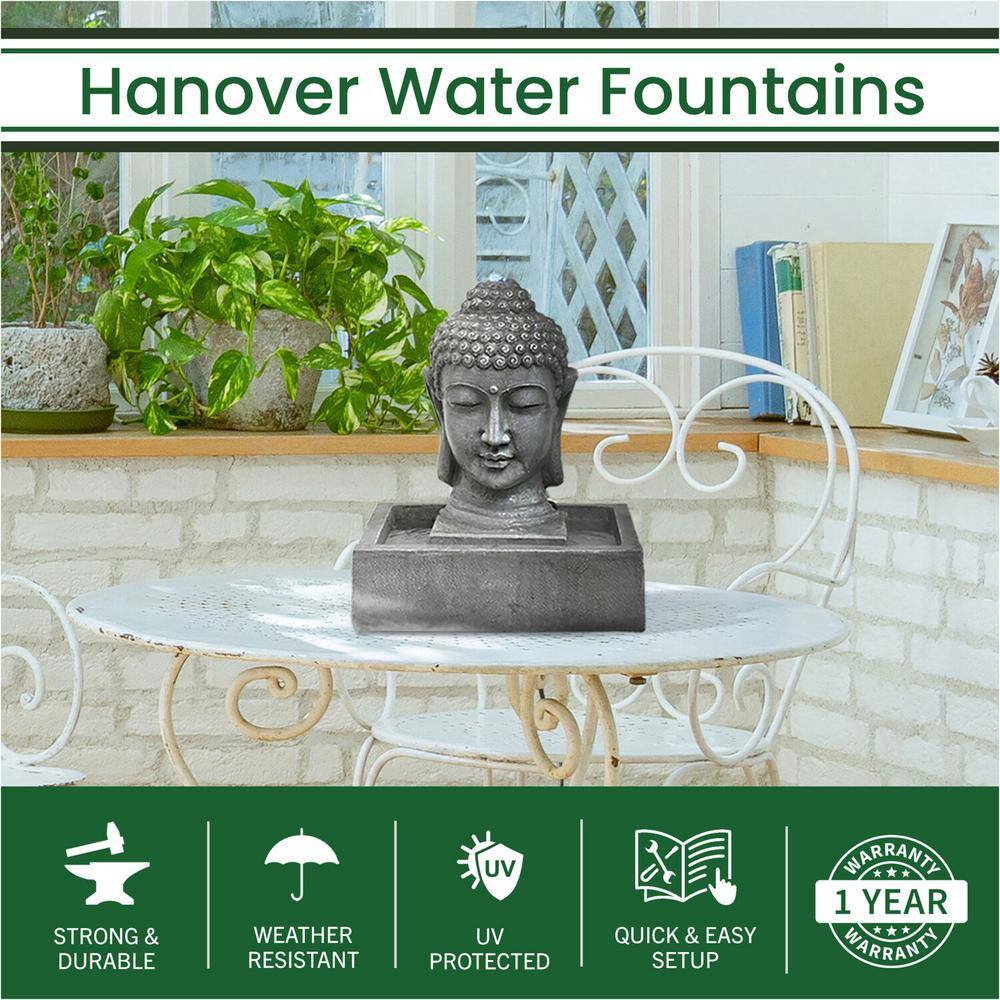 Hanover 20.5 in. Buddha Head Indoor or Outdoor Garden Fountain with LED Lights for Patio, Deck, Porch
