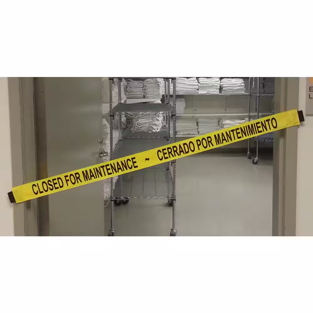 Magnetic Door Barrier Nylon Safety Barrier with Magnetic Ends Closed for Maintenance English/Spanish Imprint Fits extra wide doorways 51 in. W