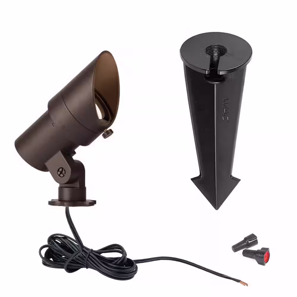 None Mini Accent 420 Lumens Solid Brass Coated in Bronze Low Voltage LED Spotlight with IP66 Rated and 3000K LED